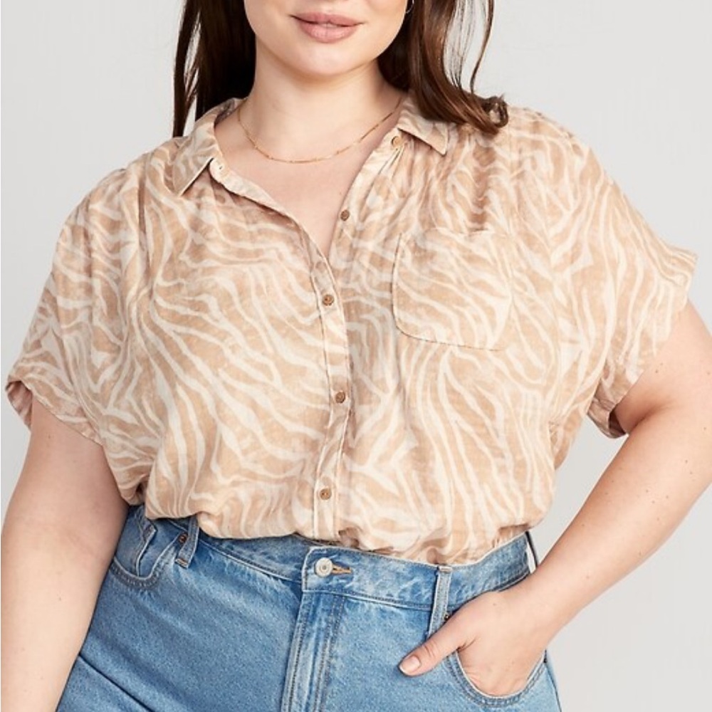 Lightweight Zebra Print Button-Down Top